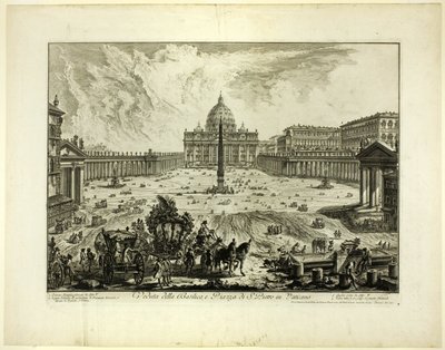 Uitzicht op de Sint-Pietersbasiliek en Piazza in het Vaticaan, van Views of Rome door Giovanni Battista Piranesi