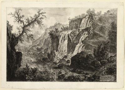 Uitzicht op de Kleine Waterval en Stroomversnellingen, Tivoli, uit Zichten van Rome door Giovanni Battista Piranesi