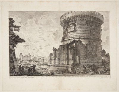 Uitzicht op het graf van de Plautii op de weg van Rome naar Tivoli nabij de Ponte Lugano door Giovanni Battista Piranesi