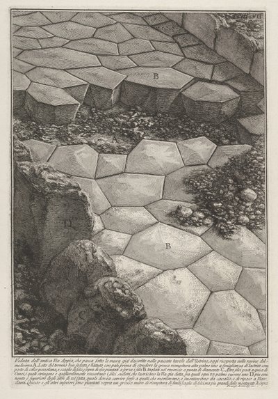 Gezicht op de stenen bestrating van de Via Appia (Veduta dell