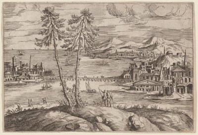 Landschap met twee bomen door Giovanni Battista Pittoni