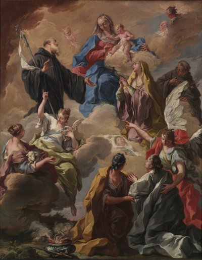 Heiligen presenteren een vrome vrouw aan de Maagd en het Kind door Giovanni Battista Pittoni