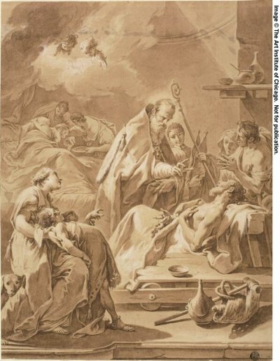 Sint Gilbert bezoekt de zieken door Giovanni Battista Pittoni the Younger