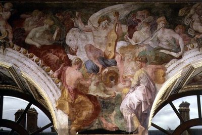 Parnassus, detail (decoratief schema in de Galerie van Frans I) door Giovanni Battista Rosso Fiorentino