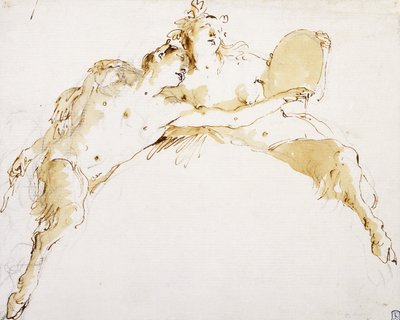 Een Faun, zijn Linkerarm Uitgestrekt, en een Fauness die een Tamboerijn vasthoudt door Giovanni Battista Tiepolo