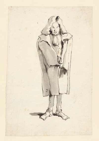Karikatuur van een man met een overjas door Giovanni Battista Tiepolo