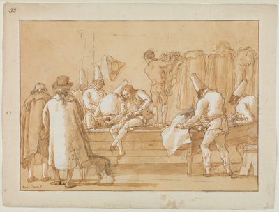Punchinello als assistent van de kleermaker, ca. 1800 door Giovanni Battista Tiepolo