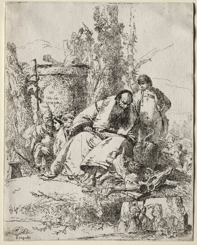 Scherzi di Fantasia: zittende Magiër, jongen en vier figuren door Giovanni Battista Tiepolo