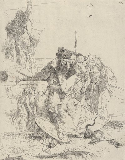 Zes mensen kijken naar een slang, uit de Scherzi, ca. 1743-1750 door Giovanni Battista Tiepolo