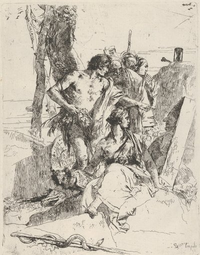 De ontdekking van het graf van Punchinello, uit de Scherzi, ca. 1743-50 door Giovanni Battista Tiepolo