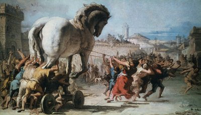 De Processie van het Trojaanse Paard in Troje, ca. 1760 door Giovanni Battista Tiepolo