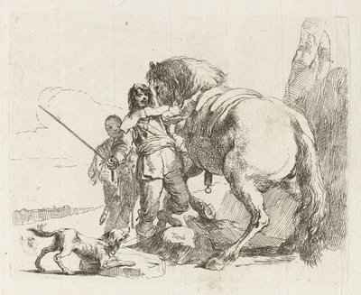 De Ruiter Staand bij Zijn Paard, uit Vari capricci door Giovanni Battista Tiepolo