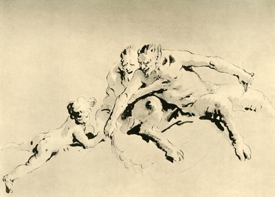 Twee faunen en een Cupido, midden 18e eeuw, 1928 door Giovanni Battista Tiepolo