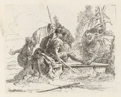 Twee Soldaten en Twee Vrouwen, uit Vari capricci (Verschillende Capriccios) door Giovanni Battista Tiepolo