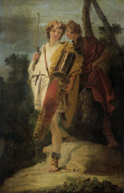 Jonge Man met Boog en grote Koker en zijn Metgezel met een Schild, voorheen getiteld Telemachus en Mentor door Giovanni Battista Tiepolo
