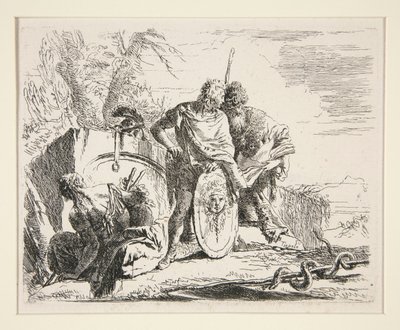 Jonge Soldaat met Filosoof en Zittende Vrouw, uit de serie Vari Capricci door Giovanni Battista Tiepolo
