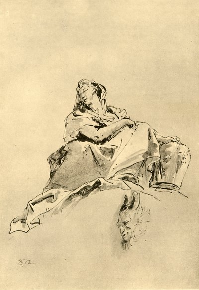 Jonge vrouw zittend, met een kruik naast haar, midden 18e eeuw door Giovanni Battista Tiepolo