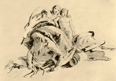 Jonge Vrouw met Jongen, Riviergod en Sater door Giovanni Battista Tiepolo