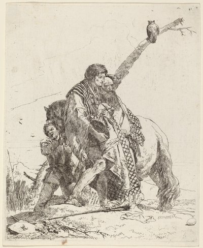 Jongeling, wijze en bediende met paard door Giovanni Battista Tiepolo