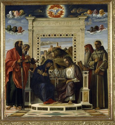 Kroning van de Maagd met HH. Paulus, Petrus, Hiëronymus en Franciscus van Assisi met scènes uit het leven van de heiligen in het predellapaneel, bekend als het 