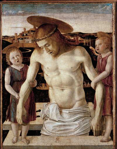 Gestorven Christus met twee engelen door Giovanni Bellini