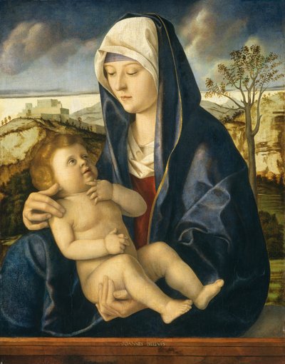 Madonna en kind in een landschap door Giovanni Bellini