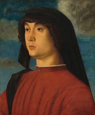 Portret van een jonge man in rood door Giovanni Bellini