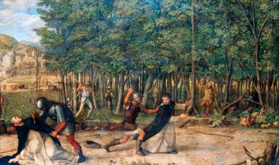 De moord op Sint Petrus Martyr door Giovanni Bellini