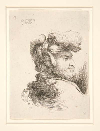 Een Man in Profiel, naar rechts gedraaid, uit de serie Les petites tetes d door Giovanni Benedetto Castiglione