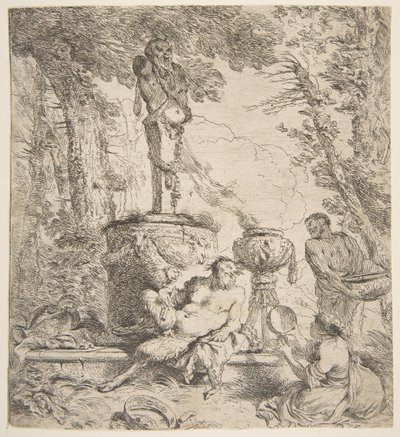 Bacchanaal voor een altaar voor de goden door Giovanni Benedetto Castiglione