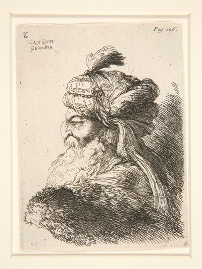 Figuur naar links, uit de serie Kleine studies van hoofden door Giovanni Benedetto Castiglione