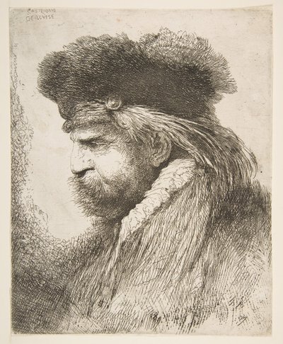 Hoofd van een oude man naar links, uit de serie van Grote Oosterse Hoofden, ca. 1645-50 door Giovanni Benedetto Castiglione