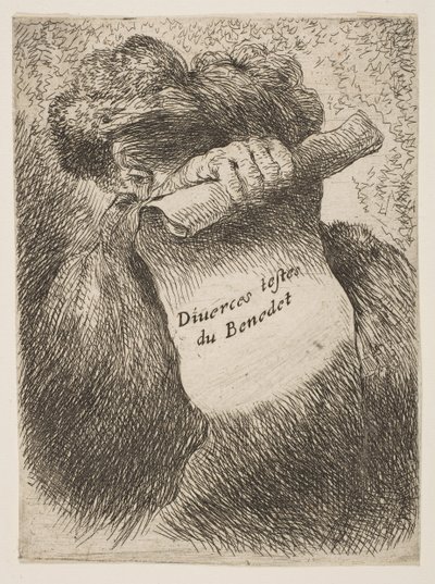 Man die een Rol voor zijn Gezicht Houdt, uit de serie Kleine Hoofden in Ori door Giovanni Benedetto Castiglione