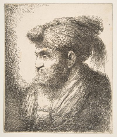 Man met een tulband naar links kijkend, uit de serie Grote Oosterse Hoofden door Giovanni Benedetto Castiglione