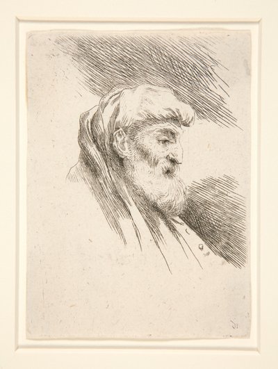 Oude man met lange baard, in profiel, naar rechts gewend, uit de serie Les petites têtes d