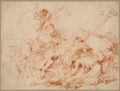De engel die vertrekt uit de familie van Tobit () door Giovanni Benedetto Castiglione