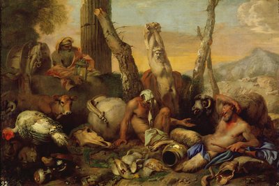 De fabel van Diogenes, op zoek met een lantaarn naar een goed mens door Giovanni Benedetto Castiglione