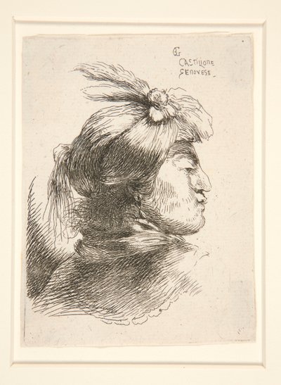 Jonge man zonder baard, gezien in profiel, naar rechts gekeerd, uit de serie Les petites tetes d door Giovanni Benedetto Castiglione