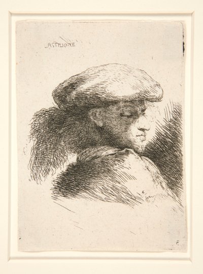 Jongeman bijna in volledig profiel naar rechts gezien. uit de serie Les petites tetes door Giovanni Benedetto Castiglione