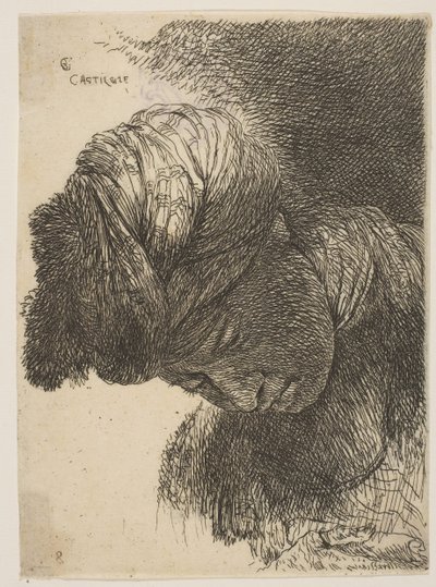 Jonge man met gebogen hoofd, met een tulband, naar links gericht, uit de serie, ca. 1645-1650 door Giovanni Benedetto Castiglione