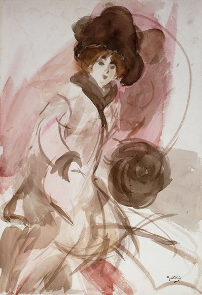 Een elegante dame met een mof, ca. 1910-12 door Giovanni Boldini