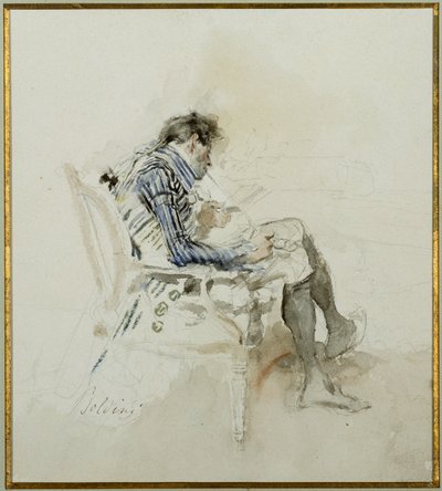 Heer zittend in een Fauteuil die een Boek leest en een Pijp rookt door Giovanni Boldini