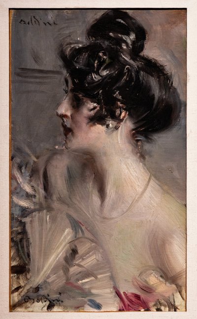 Profiel van een Jonge Brunette met haar Haar in een Knot door Giovanni Boldini