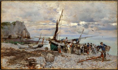 De terugkeer van de vissersboten, Étretat door Giovanni Boldini