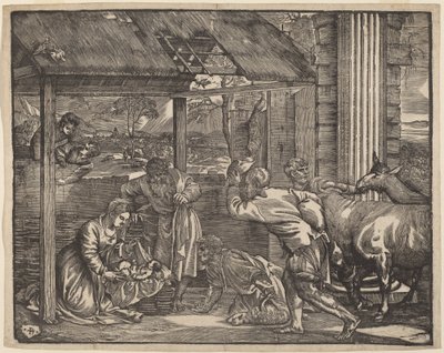 De aanbidding der herders door Giovanni Britto after Titian