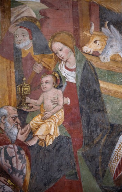 De Aanbidding van de Drie Koningen, ca. 1492 (detail) door Giovanni Canavesio
