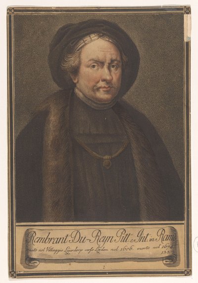 Portret van kunstenaar Rembrandt Harmensz. van Rijn door Giovanni Domenico Campiglia