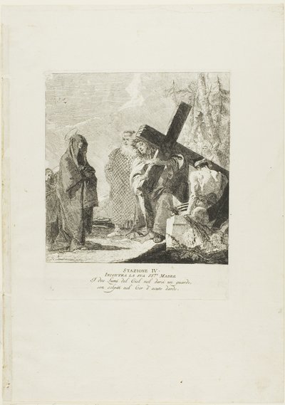 Christus ontmoet zijn moeder, plaat vier uit Kruiswegstaties door Giovanni Domenico Tiepolo