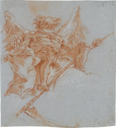 Chronos op wolken; verso: gewaadstudie door Giovanni Domenico Tiepolo