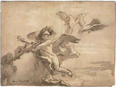 Cupido Geblinddoekt en Twee Duiven, 1757 of later door Giovanni Domenico Tiepolo